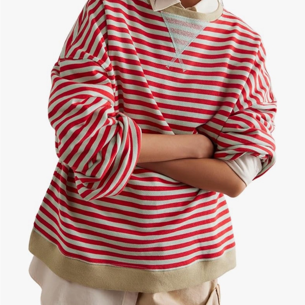 NWT Free Peoples Classic Striped Crew- Cherry Combo